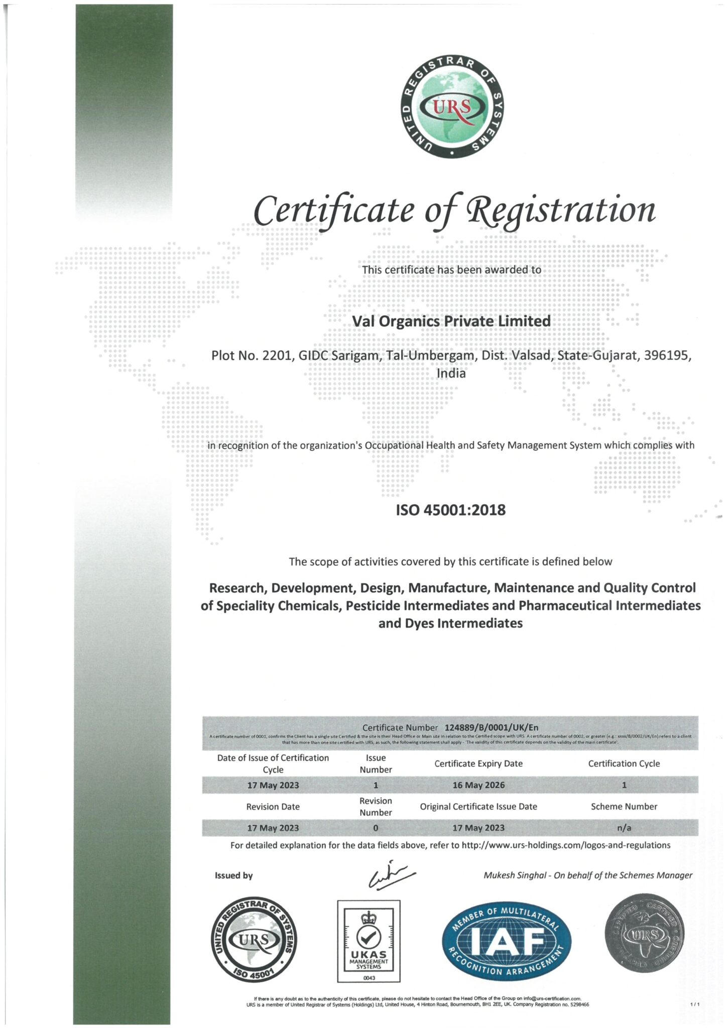 Certification and Accreditation - Val Organics Pvt. Ltd.